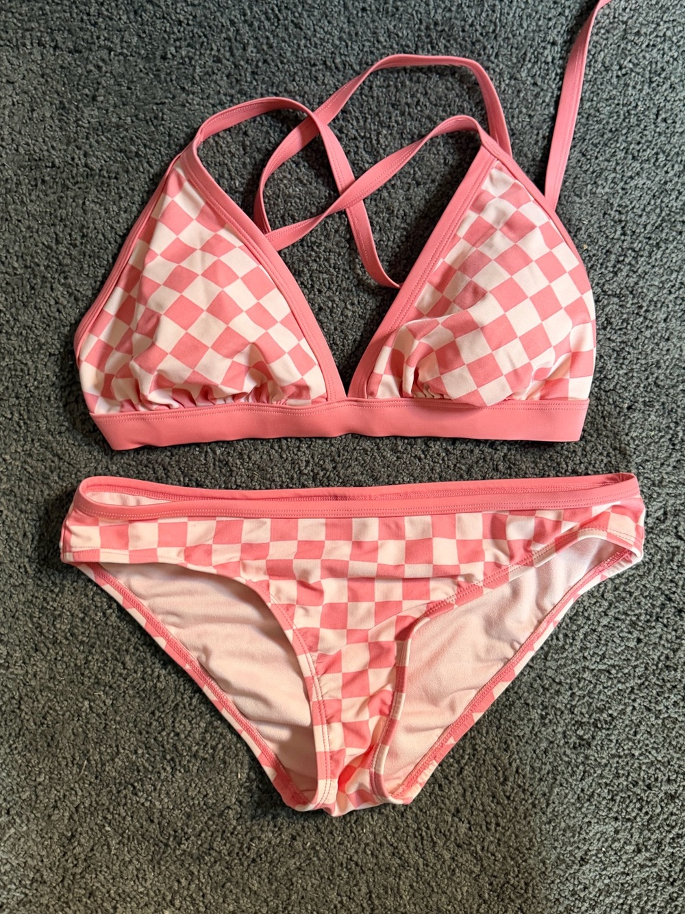 Kona Sol Pink Checkered Girls Two-Piece Swim Set